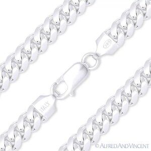 7mm Miami Curb Link Italian Chain Necklace in Solid .925 Sterling Silver 18"